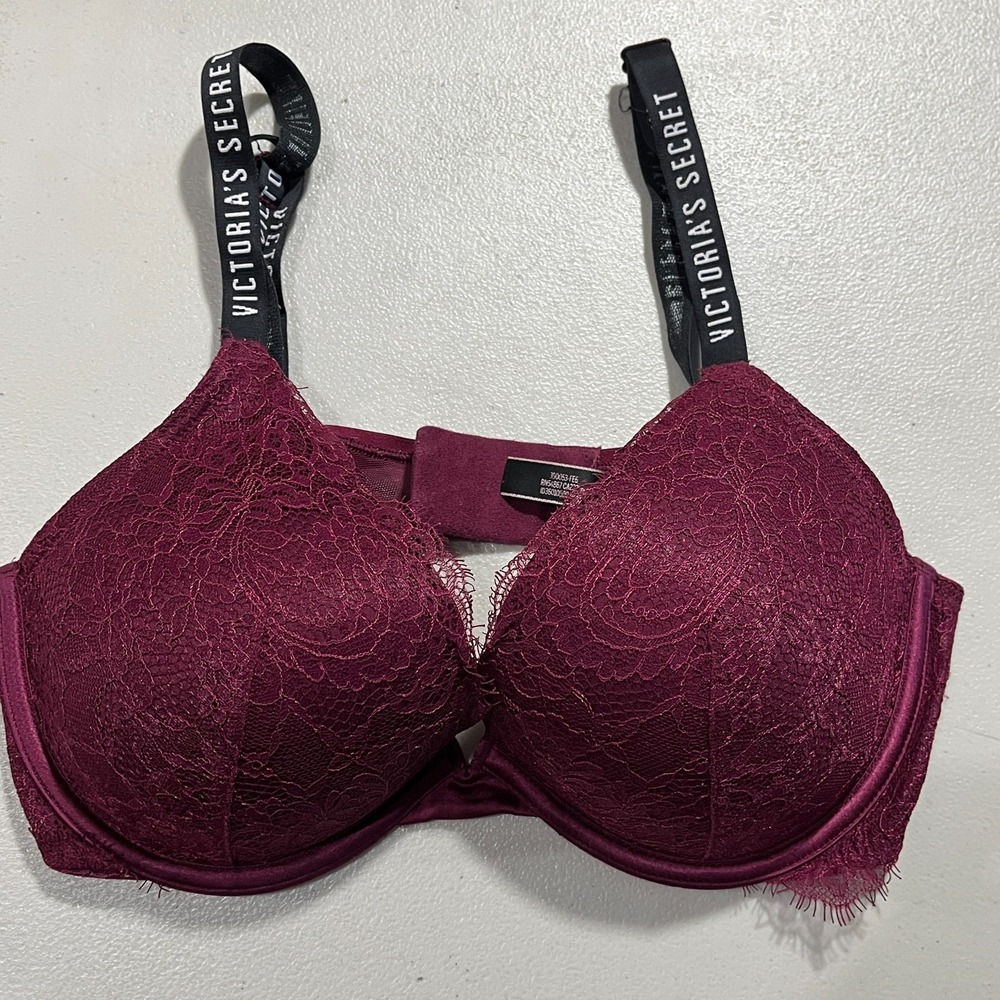 Victoria's Secret Very Sexy Push-Up Bra Womens 34D Burgundy Lined Logo Straps